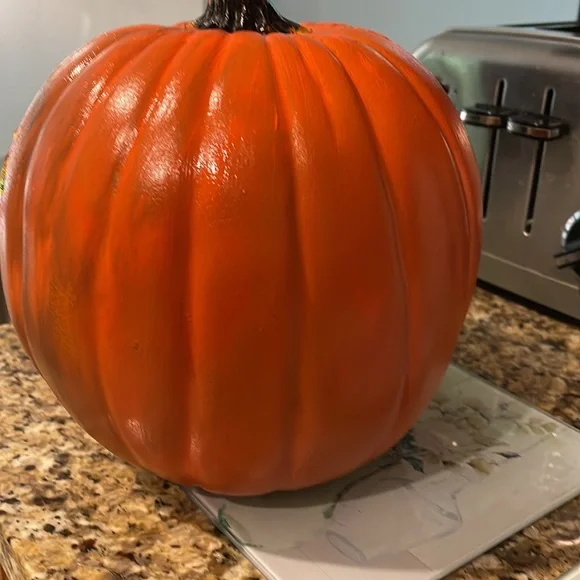 HAND PAINTED SUNFLOWERS ON A LARGE PLASTIC PUMPKIN - Picture 4 of 4